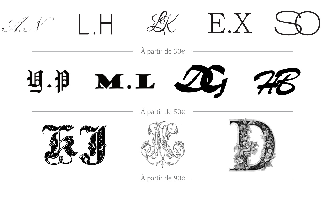 Initiales entrelacées, motif personnalisé sur mesure
