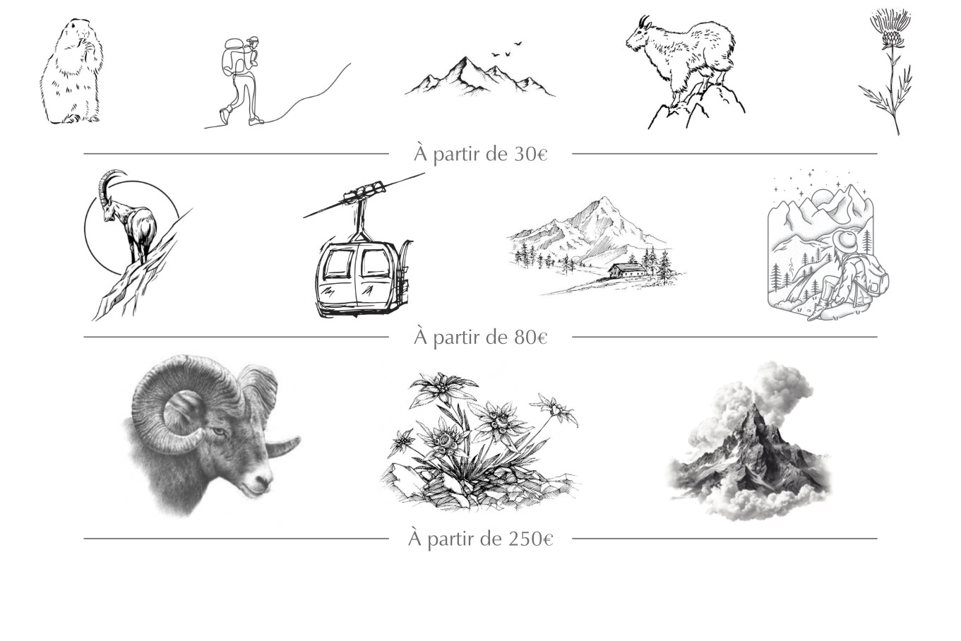 Motifs montagne, reliefs gravés, personnalisation sur mesure