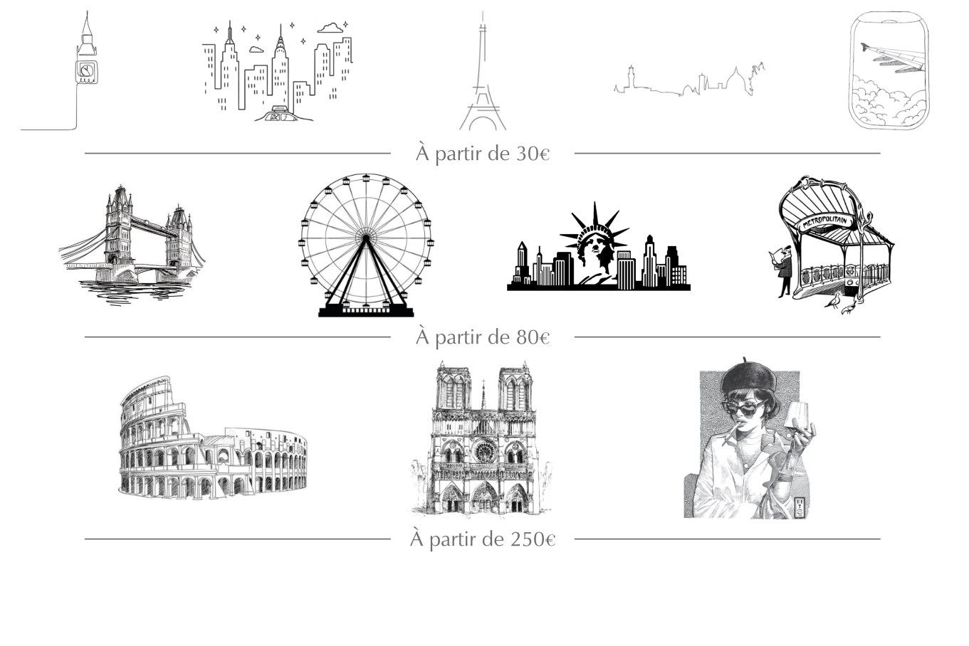 Motifs urbains, architecture gravée, personnalisation au choix