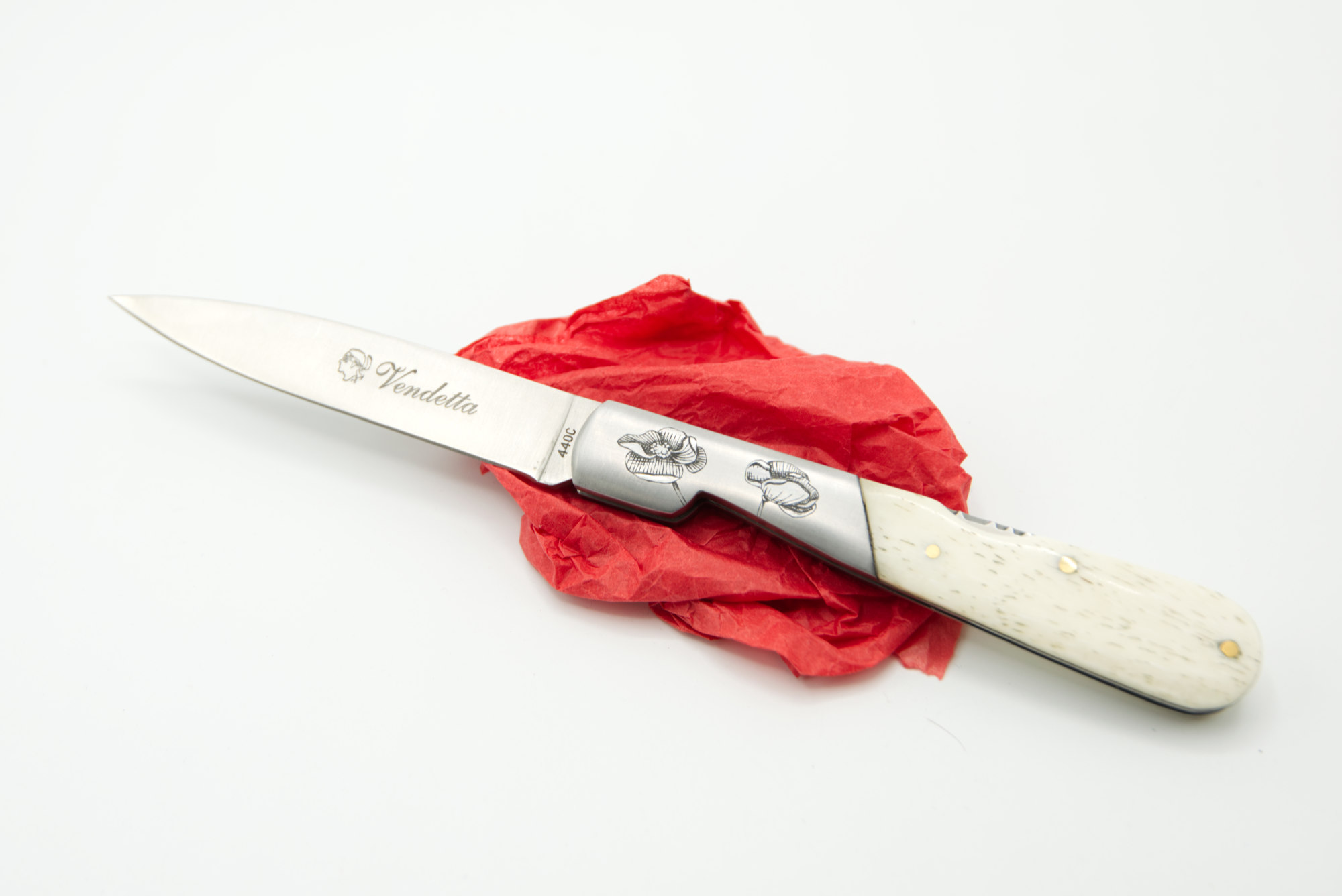 Mitre de couteau personnalisée : duo de Coquelicots gravés en taille douce