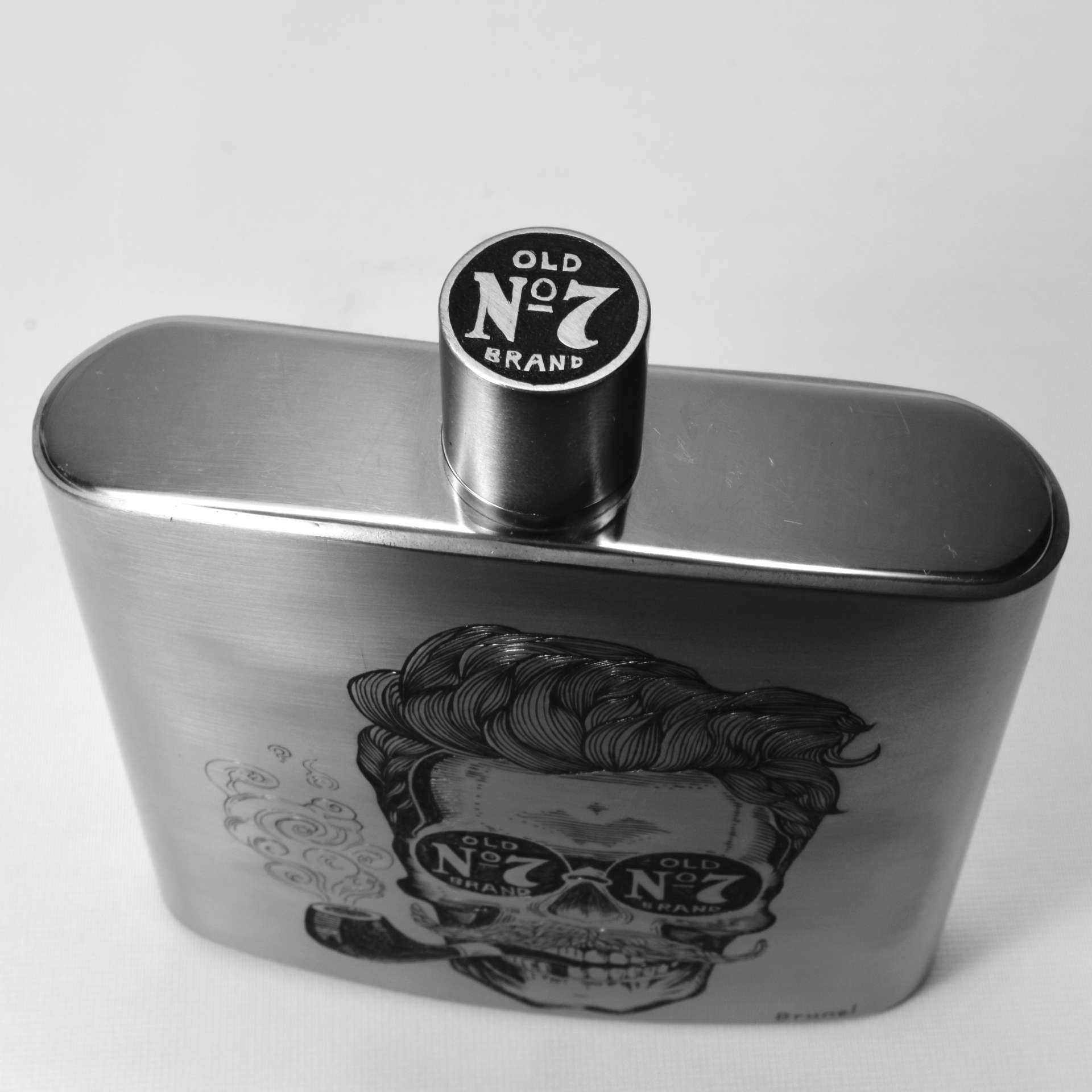 Bouchon de flasque en inox gravé, motif inspiré Jack Daniels