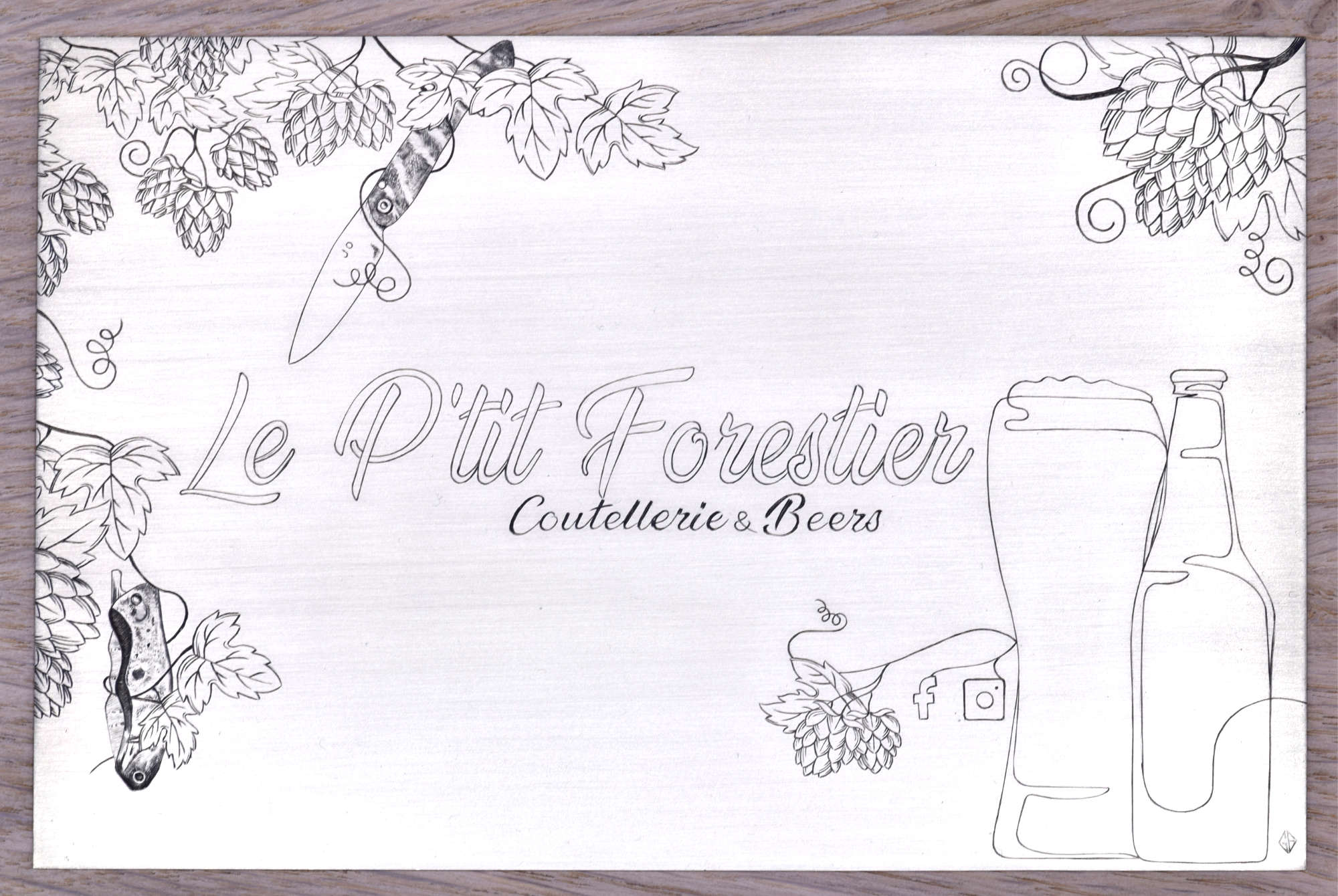 Plaque professionnelle en cuivre gravée à la main pour coutellerie