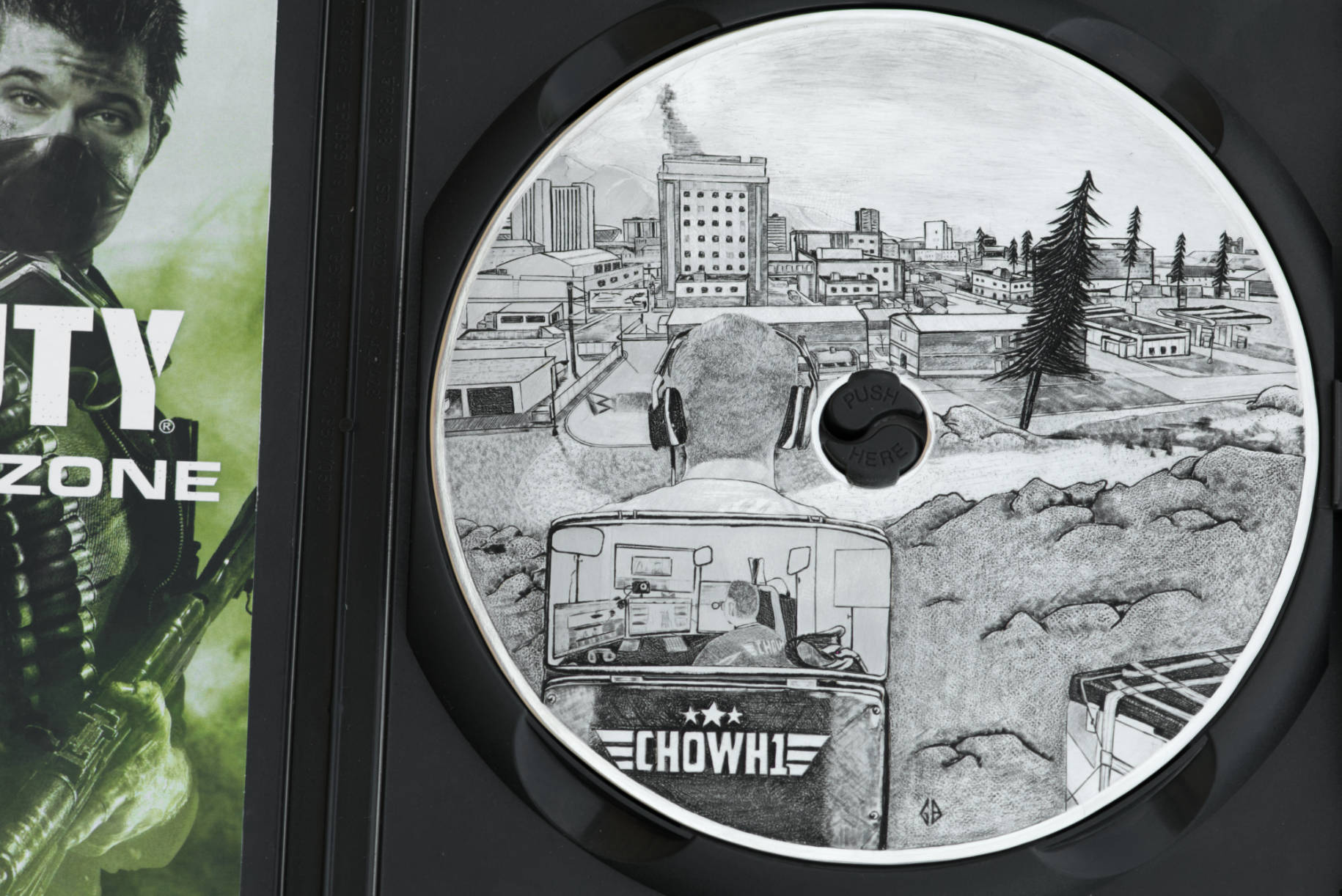 Trophée gravé sur disque en aluminium, détail de la gravure